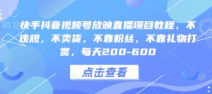快手抖音视频号放映直播项目教程,不违规,不卖货,不靠粉丝,不靠礼物打赏,每天200-600-秋鱼网创