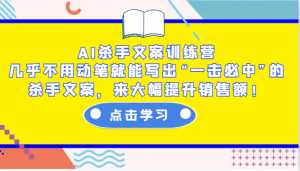 AI杀手文案训练营:几乎不用动笔就能写出“一击必中”的杀手文案,来大幅提升销售额!-秋鱼网创