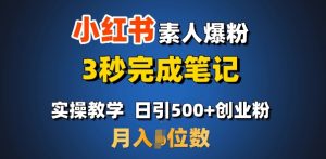 首推:小红书素人爆粉,3秒完成笔记,日引500+月入过W-秋鱼网创