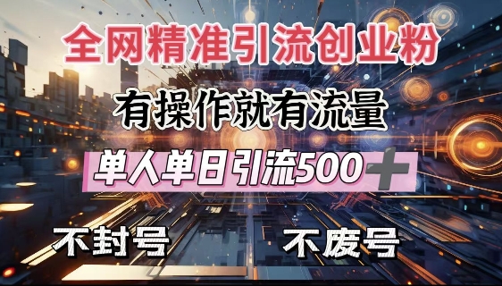全网独家引流创业粉,有操作就有流量,单人单日引流500+,不封号、不费号-秋鱼网创
