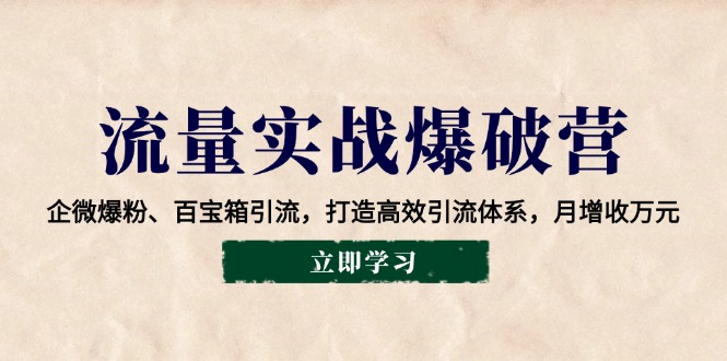 流量实战爆破营:企微爆粉、百宝箱引流,打造高效引流体系,月增收万元-秋鱼网创