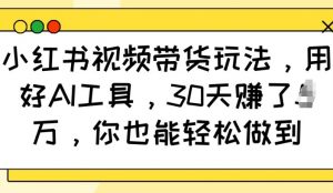小红书视频带货玩法，用好AI工具，30天收益过W，你也能轻松做到-秋鱼网创