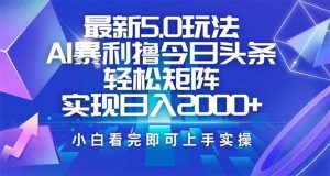 今日头条最新5.0玩法，思路简单，复制粘贴，轻松实现矩阵日入2000+-秋鱼网创