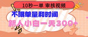 10秒一单，审核视频 ，不限单量时间，新人小白一天300+-秋鱼网创