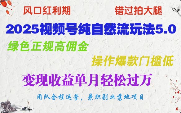 2025视频号纯自然流玩法5.0,绿色正规高佣金,操作爆款门槛低,变现收益单月轻松过万-秋鱼网创