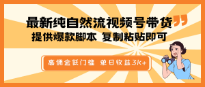 最新纯自然流视频号带货，提供爆款脚本简单 复制粘贴即可，高佣金低门槛，单日收益3K+-秋鱼网创