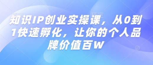 知识IP创业实操课,从0到1快速孵化,让你的个人品牌价值百W-秋鱼网创