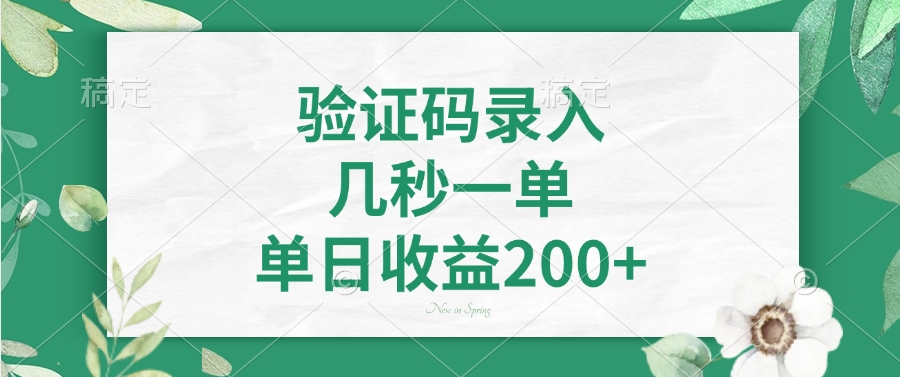 验证码录入，几秒一单，单日收益200+-秋鱼网创