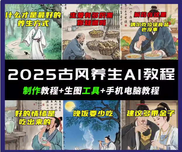 抖音AI古风养生视频教程日入五张 轻松涨粉 10W+-秋鱼网创