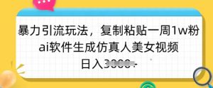 暴力引流玩法，复制粘贴一周1w粉，ai软件生成仿真人美女视频，日入多张-秋鱼网创