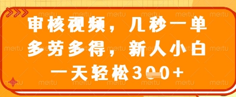 审核视频，几秒一单，多劳多得，新人小白一天轻松3张【揭秘】-秋鱼网创