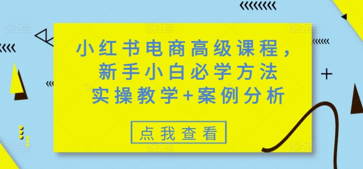 小红书电商高级课程,新手小白必学方法,实操教学+案例分析-秋鱼网创