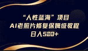 人性蓝海AI老照片修复项目保姆级教程,长期复购,轻松日入5张-秋鱼网创