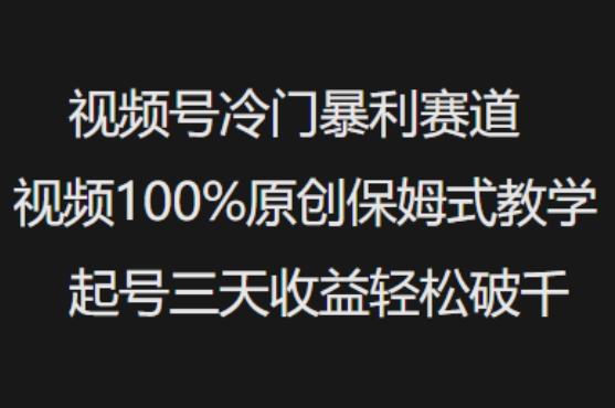 视频号冷门暴利赛道视频100%原创保姆式教学起号三天收益轻松破千-秋鱼网创