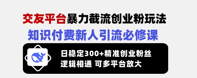 交友平台暴力截流创业粉玩法,知识付费新人引流必修课,日稳定300+精准创业粉丝,逻辑相通可多平台放大-秋鱼网创