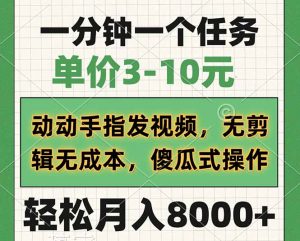 一分钟一个任务，单价3-10元，动动手指发视频，无剪辑无成本，傻瓜式操...-秋鱼网创