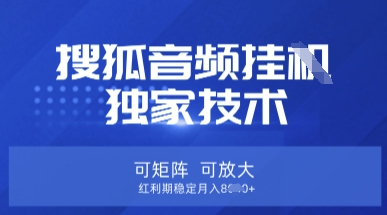 【搜狐音频挂G】独家技术,可矩阵可放大,红利期稳定月入8k【揭秘】-秋鱼网创