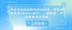 小红书全自动曝光引流技术，单日精准曝光1000+客户，一键启动，小白也能当天引流【揭秘】-秋鱼网创
