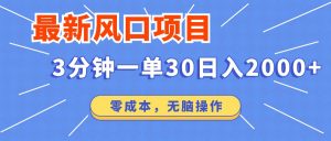 最新短剧项目操作，3分钟一单30。日入2000左右，零成本，无脑操作。-秋鱼网创