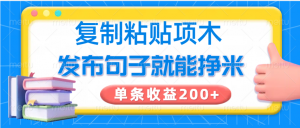 复制粘贴小项目，发布句子就能赚米，单条收益200+-秋鱼网创