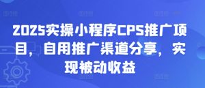 2025实操小程序CPS推广项目，自用推广渠道分享，实现被动收益-秋鱼网创