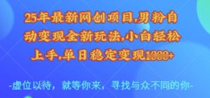25年最新网创项目,男粉自动变现全新玩法,小白轻松上手,单日稳定变现多张【揭秘】-秋鱼网创