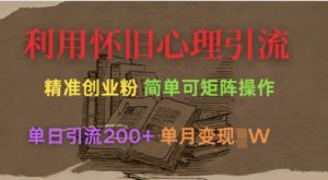 利用怀旧心理，引流创业粉，简单可矩阵操作，单日引流200+，月变现过W-秋鱼网创