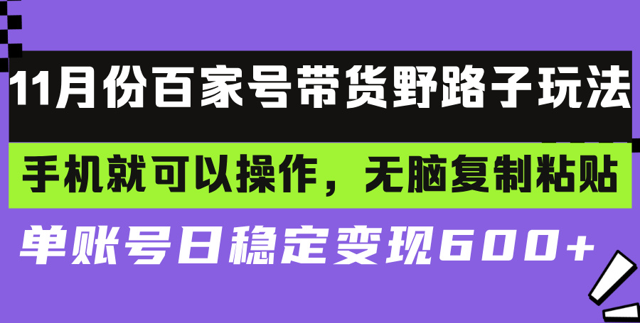 百家号带货野路子玩法 手机就可以操作，无脑复制粘贴 单账号日稳定变现…-秋鱼网创