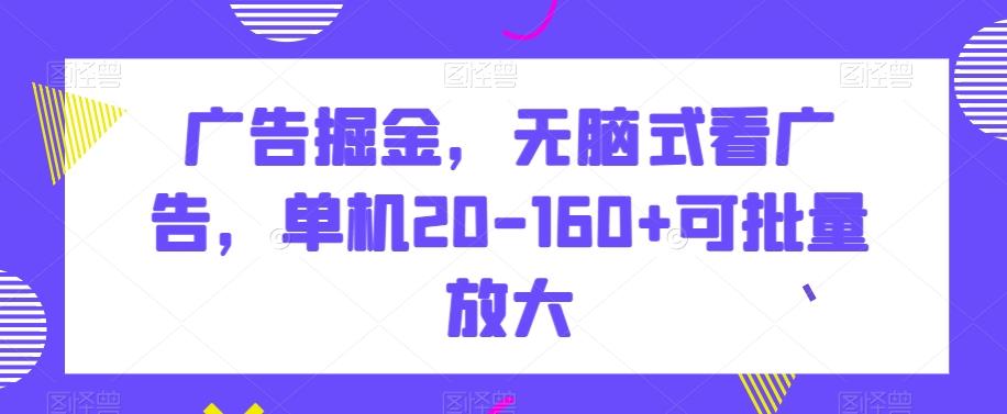 广告掘金,无脑式看广告,单机20-160+可批量放大【揭秘】