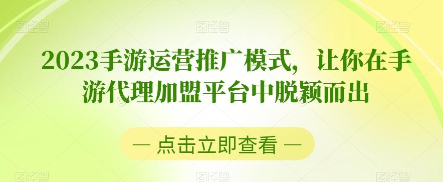 2023手游运营推广模式,让你在手游代理加盟平台中脱颖而出
