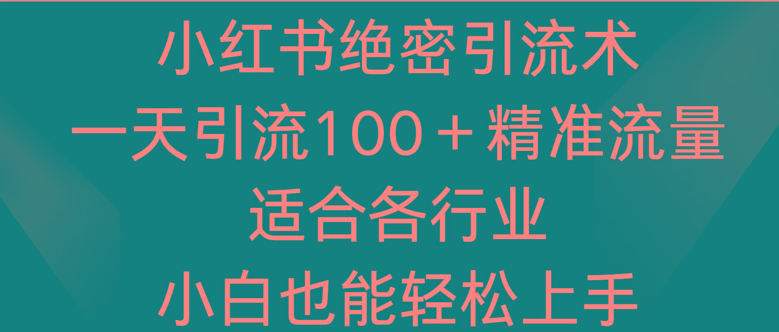 小红书绝密引流术，一天引流100＋精准流量，适合各个行业，小白也能轻松上手-秋鱼网创