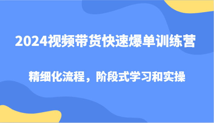 2024视频带货快速爆单训练营，精细化流程，阶段式学习和实操-秋鱼网创