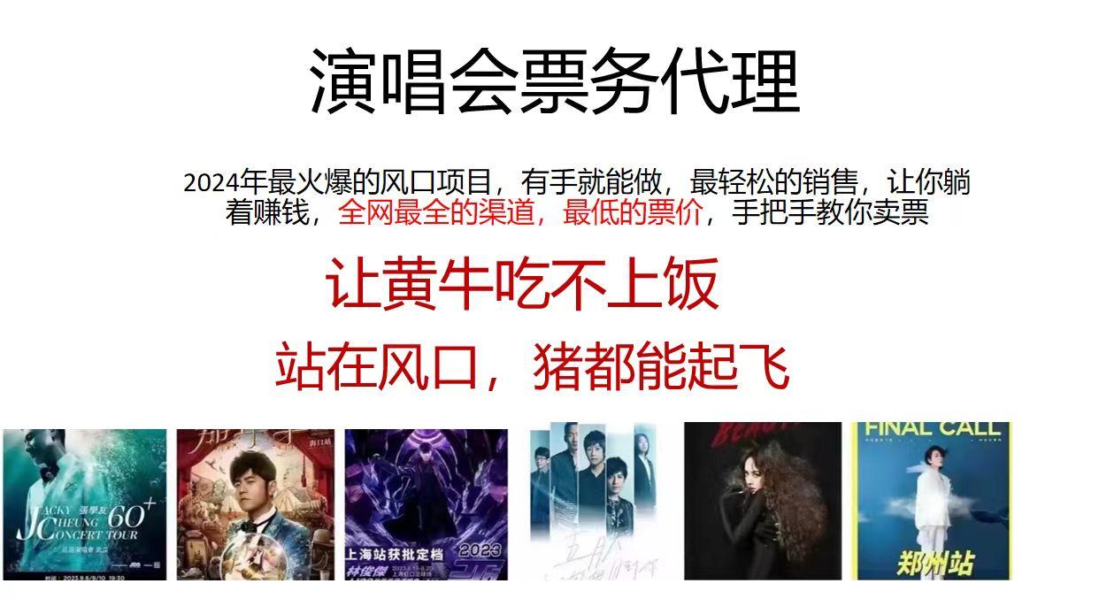 演唱会票务代理，2024年最火爆风口项目，全网最低的票价，小白一分钟上…-秋鱼网创