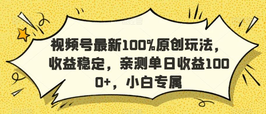 视频号最新100%原创玩法，收益稳定，亲测单日收益1000+，小白专属【揭秘】-秋鱼网创