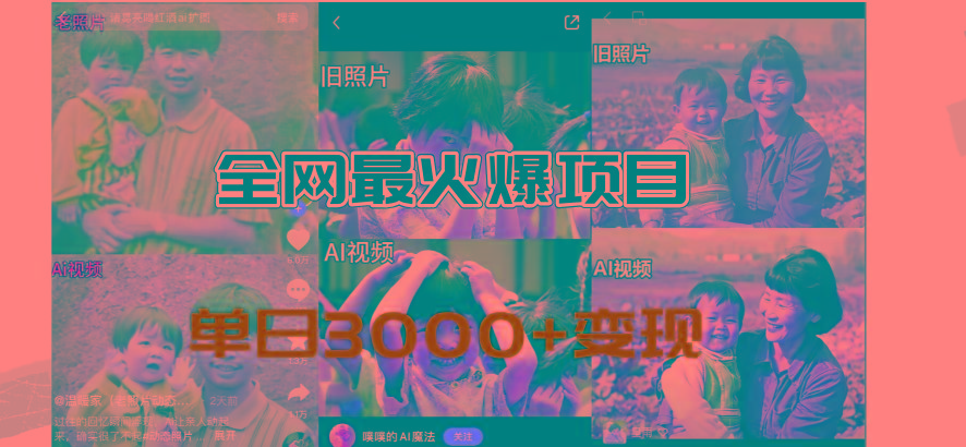 全网爆火的AI让老照片动起来教程，蹭热点日赚3000+，内含免费工具一键…-秋鱼网创