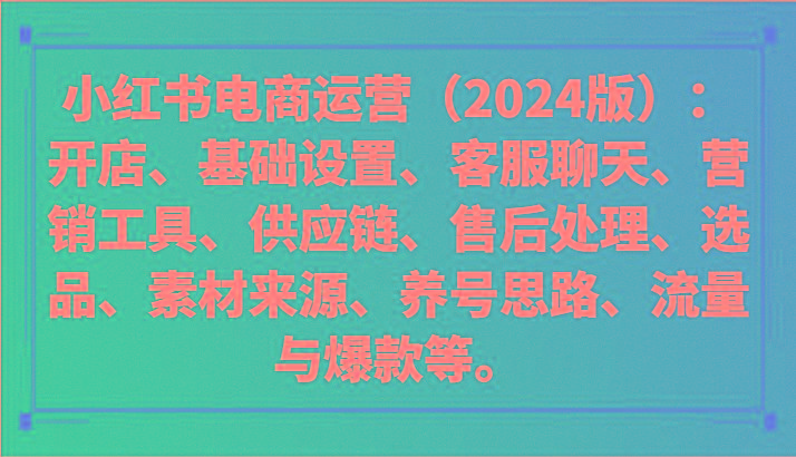小红书电商运营(2024版)：开店、设置、供应链、选品、素材、养号、流量与爆款等-秋鱼网创
