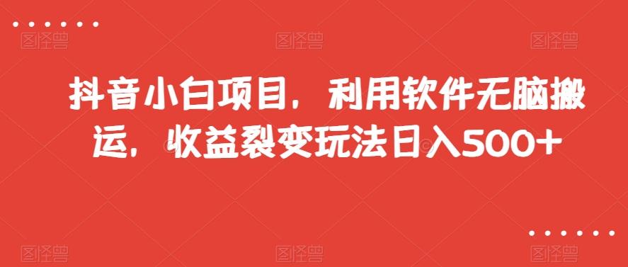 抖音小白项目，利用软件无脑搬运，收益裂变玩法日入500+【揭秘】-秋鱼网创