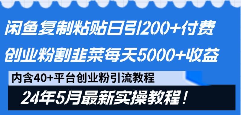 闲鱼复制粘贴日引200+付费创业粉，24年5月最新方法！割韭菜日稳定5000+收益-秋鱼网创