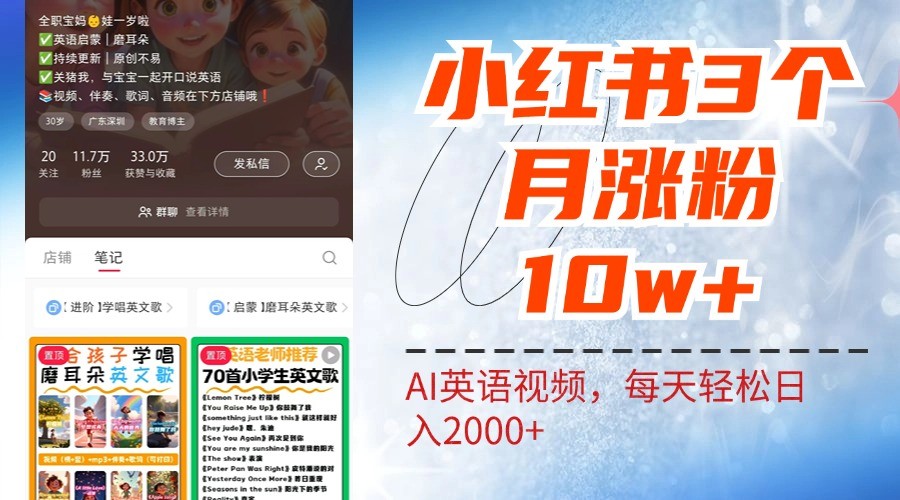 小红书三个月涨粉10W，AI英语视频0成本制作，每天轻松日入2000+-秋鱼网创