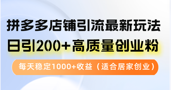 拼多多店铺引流最新玩法，日引200+高质量创业粉，每天稳定1000+收益(...-秋鱼网创
