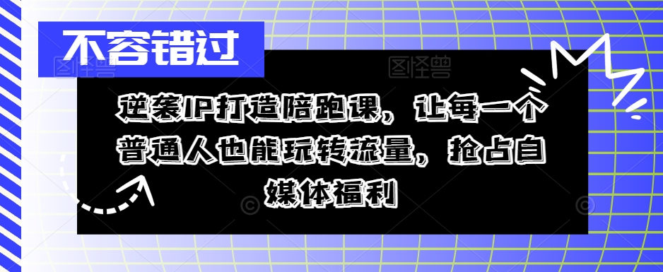 逆袭IP打造陪跑课,让每一个普通人也能玩转流量,抢占自媒体福利