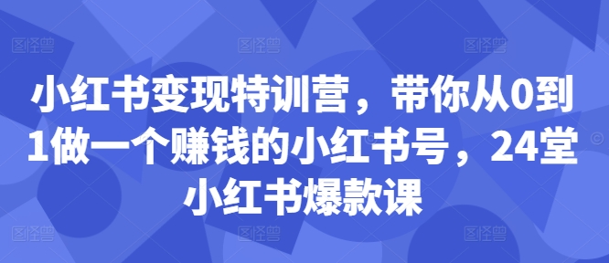 小红书变现特训营，带你从0到1做一个赚钱的小红书号，24堂小红书爆款课-秋鱼网创