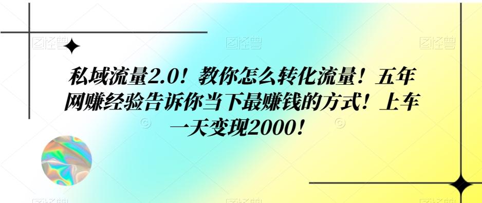 私域流量2.0！教你怎么转化流量！五年网赚经验告诉你当下最赚钱的方式！上车一天变现2000！-秋鱼网创