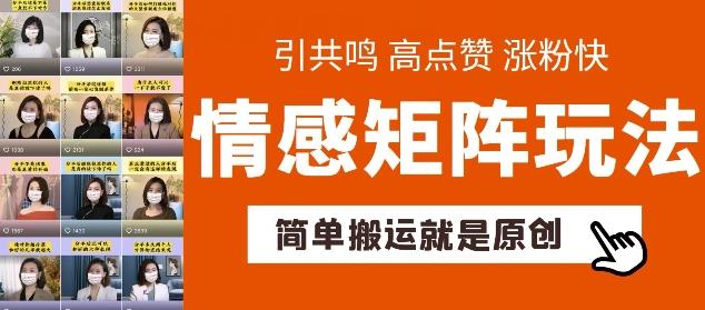 简单搬运，情感矩阵玩法，涨粉速度快，可带货，可起号【揭秘】-秋鱼网创