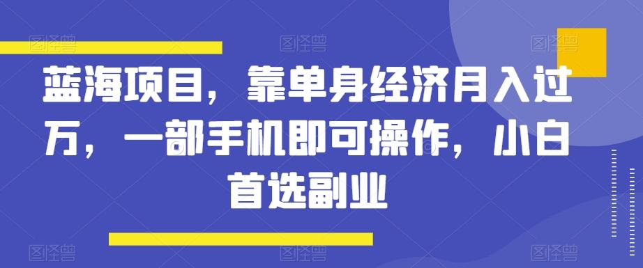 蓝海项目，靠单身经济月入过万，一部手机即可操作，小白首选副业【揭秘】-秋鱼网创