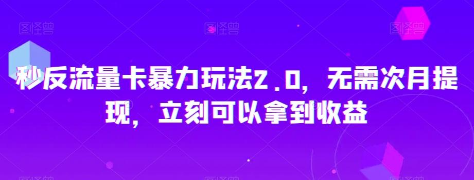 秒反流量卡暴力玩法2.0，无需次月提现，立刻可以拿到收益【揭秘】-秋鱼网创