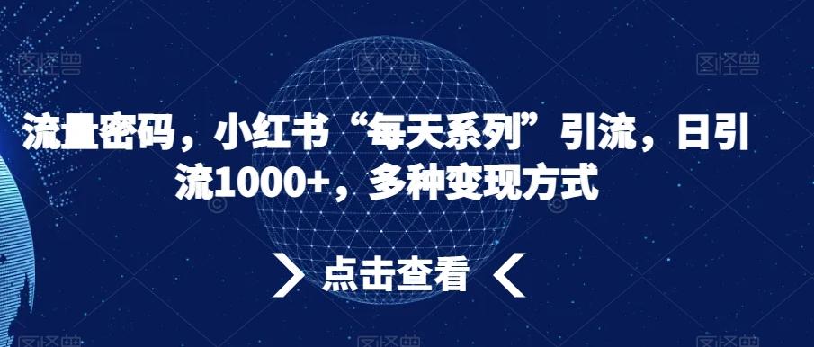 流量密码，小红书“每天系列”引流，日引流1000+，多种变现方式【揭秘】-秋鱼网创