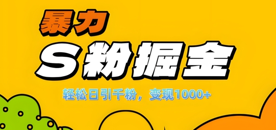 单人单机日引千粉,变现1k+,S粉流量掘金计划攻略【揭秘】-秋鱼网创
