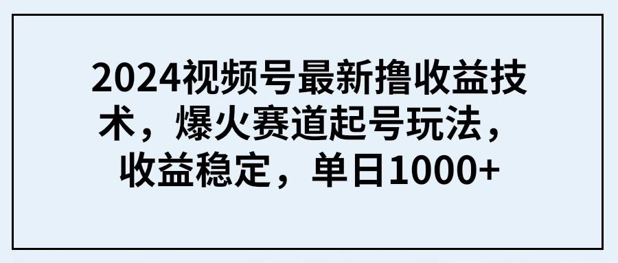 (9651期) 2024视频号最新撸收益技术，爆火赛道起号玩法，收益稳定，单日1000+-秋鱼网创