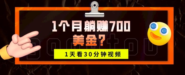 1天看30分钟视频,1个月躺赚700美金?